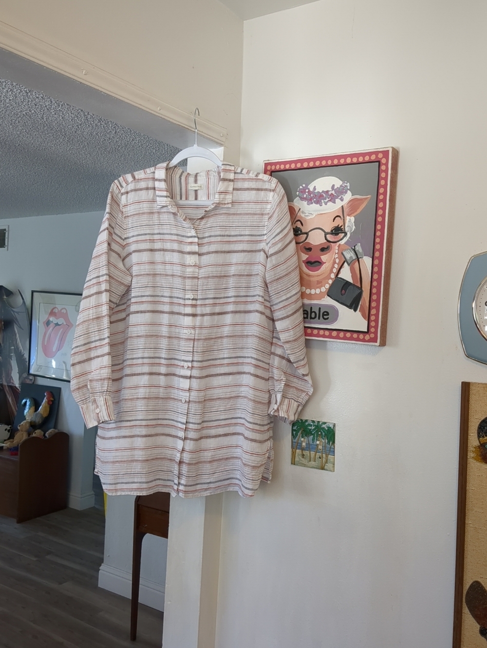 ‼️💕 GARNET HILL Linen Tunic Shirt Lagenlook Coastal Grandma Button Down L
